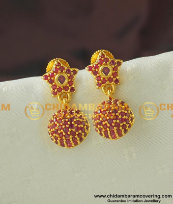 Erg442- Unique Collection Full Ruby Stone One Gram Gold Party Wear Jhumkas Type Online