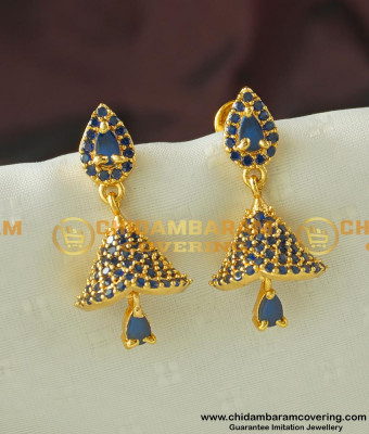 Erg443 - Most Beautiful Navy Blue CZ Stone One Gram Gold Party Wear Stylish Jhumkas Online