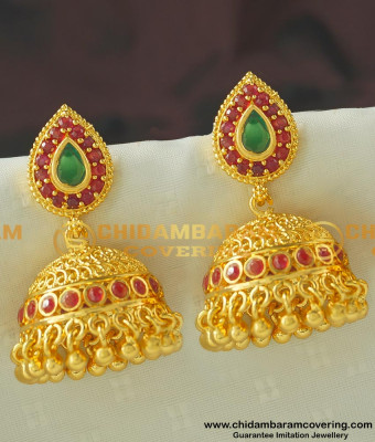 ERG444 - Latest Gold Antique Design One Gram Gold Stone Umbrella Jhumkas Earring Indian Jewelry Online