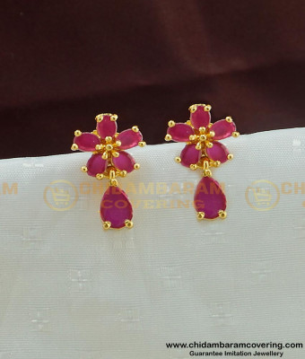 ERG447 - Cute Small High Quality Full Ruby Stone Floral Design Earring for Girls