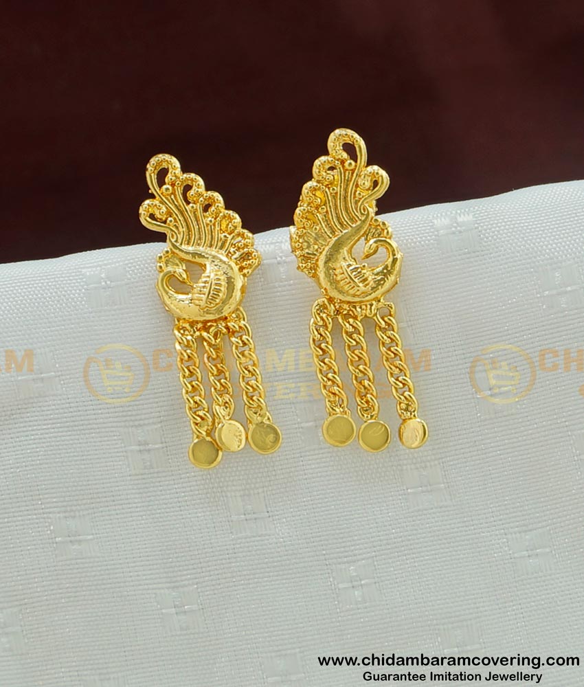 ERG451 - Simple Light Weight Daily Wear Kerala Style Peacock Design Plain Stud Earring Designs