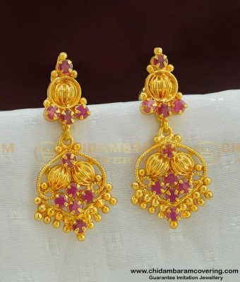 ERG481 - Elegant Full Ruby Stone Gold Dangle Earring for Women