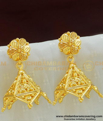 ERG502 - New Jimikki Kammel Pure Gold Plated Plain Jhumkas Online Shopping