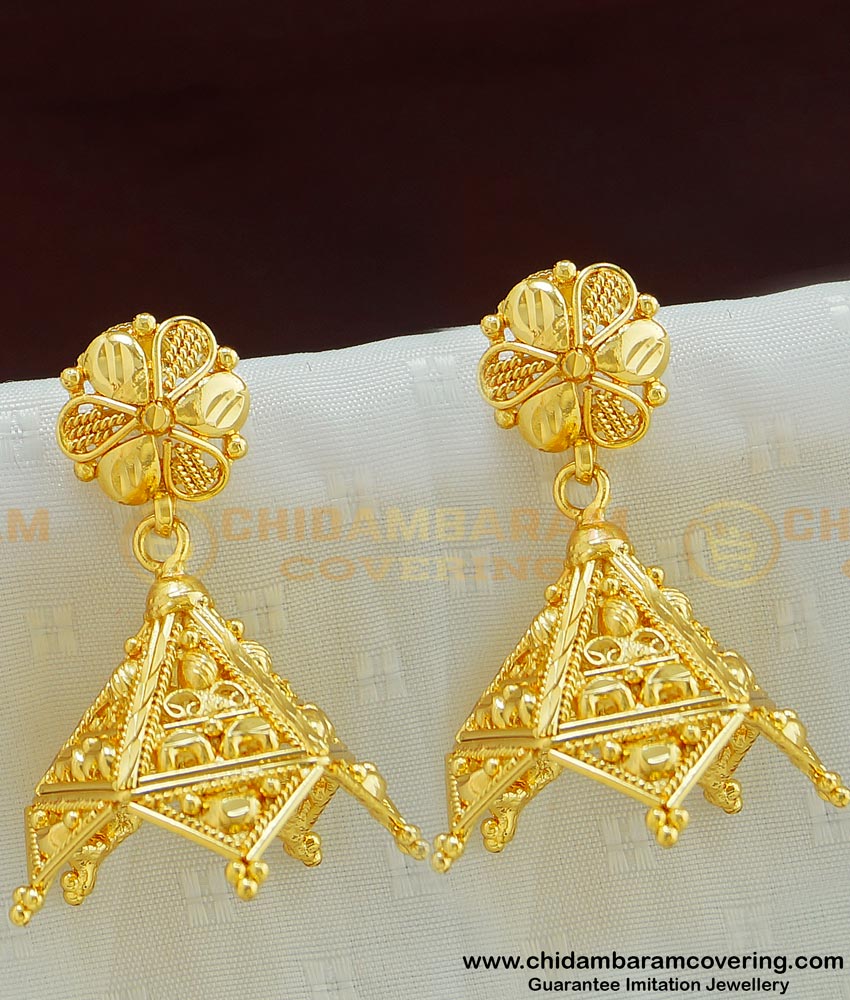 ERG502 - New Jimikki Kammel Pure Gold Plated Plain Jhumkas Online Shopping