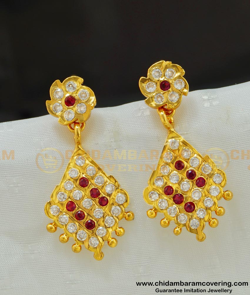 ERG514 - Unique New Design One Gram Gold Impon Ad Stone Long Earrings Buy Online