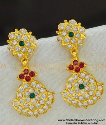 ERG515 - Stunning Gold Multi Stone Big Danglers Gold Plated Impon Earring Design 