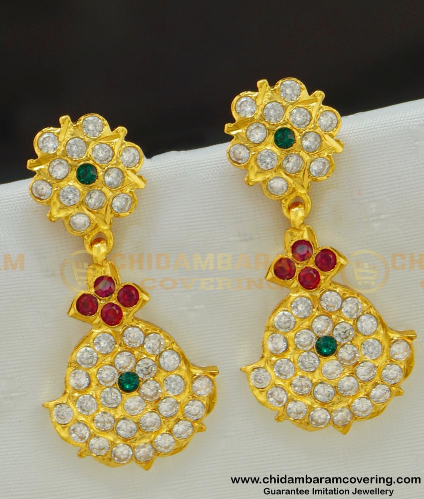 ERG515 - Stunning Gold Multi Stone Big Danglers Gold Plated Impon Earring Design 