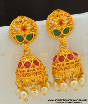 ERG518 - Latest Golden Matti Earrings Cage Design Flower Jhumkas Temple Jewellery Earrings