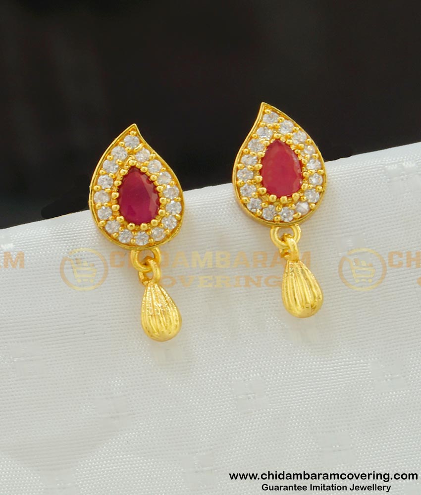 ERG532 - Attractive Real Gold Design Ad Stone Mango Shape Earring Buy Indian Jewellery Online
