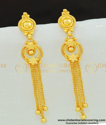 ERG555 - Hanging Long Drop Danglers Light Weight Gold Earrings Design For Daily Use Earrings Online