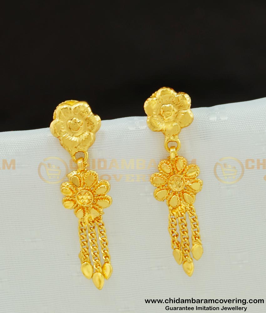 ERG557 - Cute Flower Design Daily Wear Gold Plated Light Weight Earring for School Girls