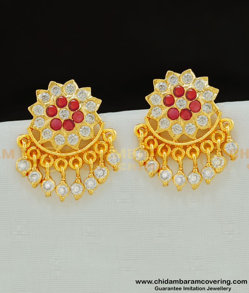 ERG576 - Panchaloha Flower Designs with Hanging Stone Drops Guarantee Big Earrings Online