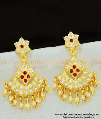 ERG585 - Latest Gold Impon Earring Design Five Metal Stone Big Danglers for Wedding