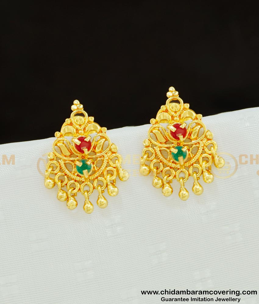 ERG609 - Traditional Gold Design  One Gram Gold Ruby Emerald Stone Earring for Women
