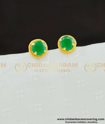 ERG634 - Cute Daily Wear Gold Design Single Green Stone Stud Earring for Kids