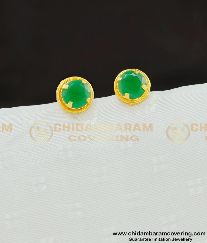 ERG634 - Cute Daily Wear Gold Design Single Green Stone Stud Earring for Kids
