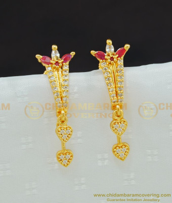 ERG643 - Gold Finish American Diamond Pink and White Drop Earring Online