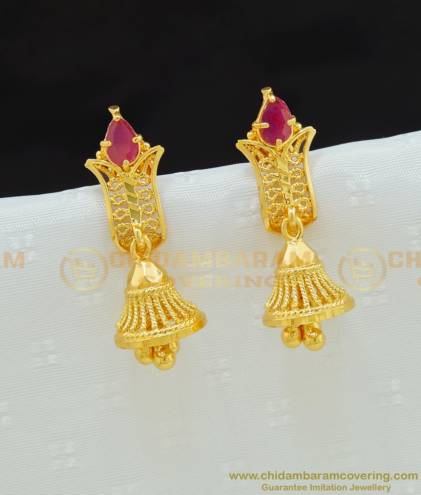 ERG645 - Latest Gold Plated Ruby Stone Gold Design Earring Designs Buy Online Shopping