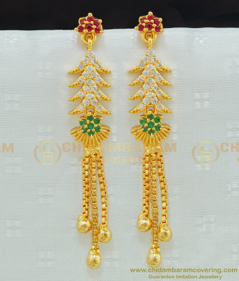 ERG653 - Unique Ad Stone Designer Long Designer Gold Plated Earrings for Modern Girls