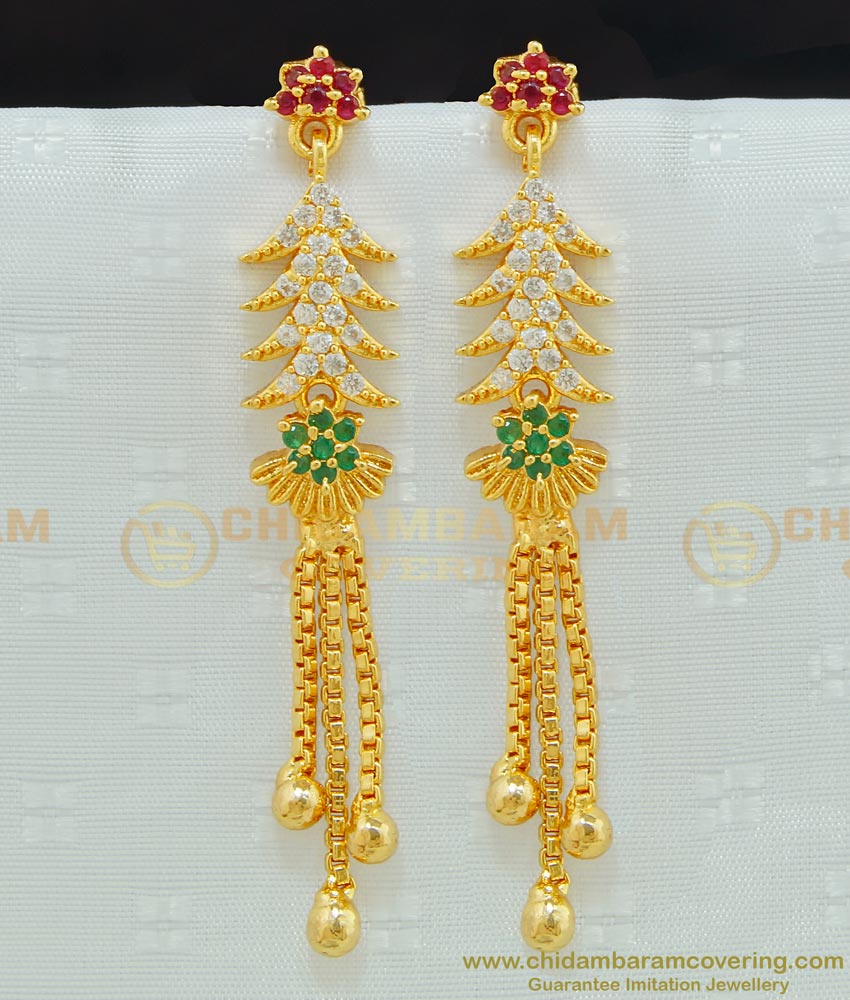 ERG653 - Unique Ad Stone Designer Long Designer Gold Plated Earrings for Modern Girls