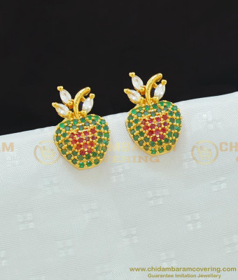 ERG661 - Unique Pattern Ad Stone Apple Design Studs Earrings Gold Plated Earrings Online