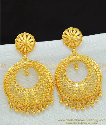 ERG666 - Latest Gold Earring Design One Gram Gold Round Big Dangler Earring Online