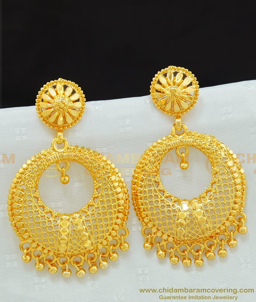 ERG666 - Latest Gold Earring Design One Gram Gold Round Big Dangler Earring Online