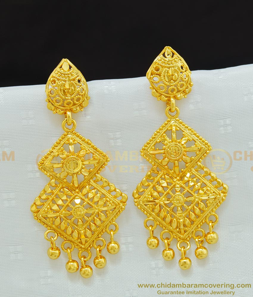 ERG668 - New Model Bridal Wear Gold Design Forming Gold Danglers Earring Collections