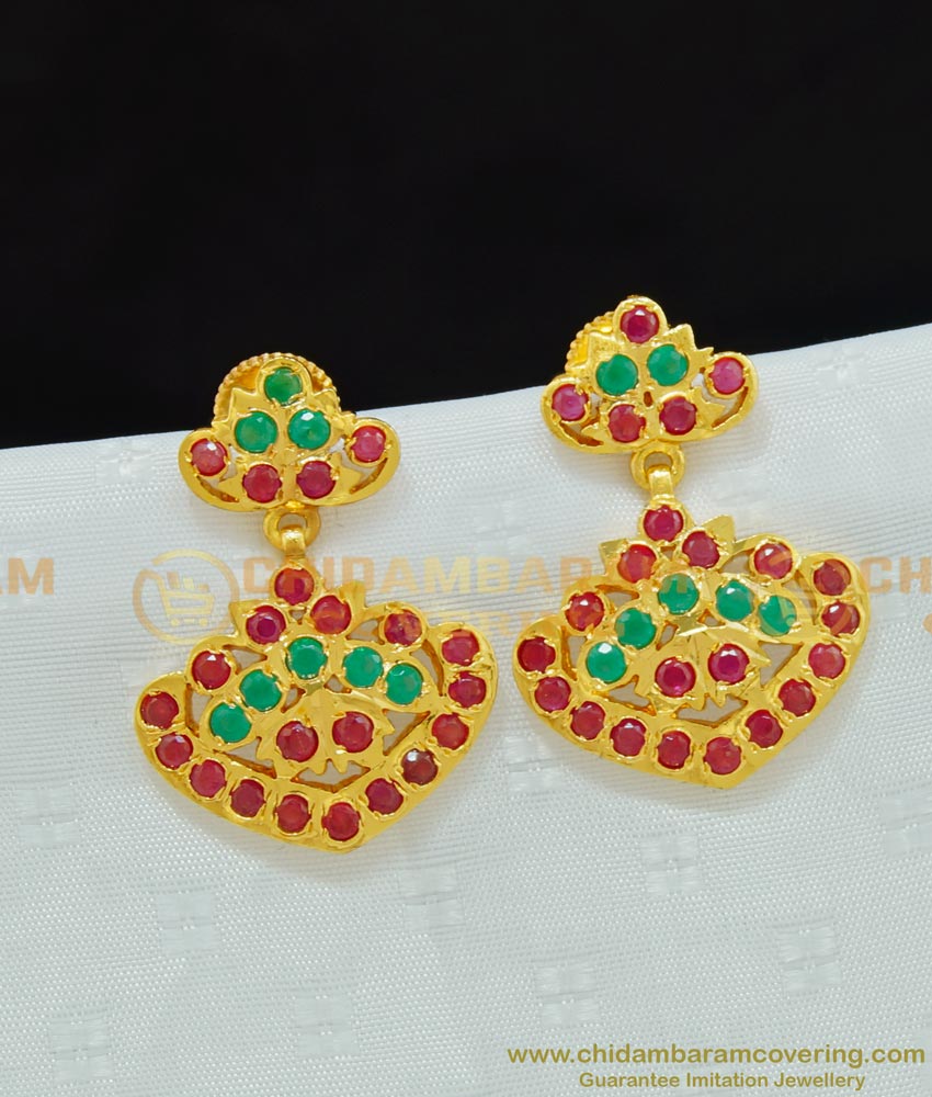 ERG677 - Beautiful Ruby Emerald First Quality Stone Danglers Indian Impon Earrings Online