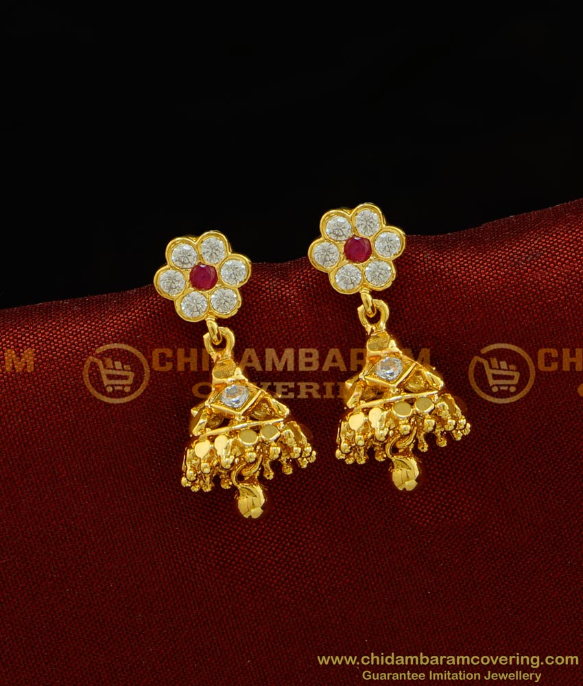 ERG697 - Gold Design Daily Wear First Quality Ruby Stone and Ad Stone Impon Jhumkas Online