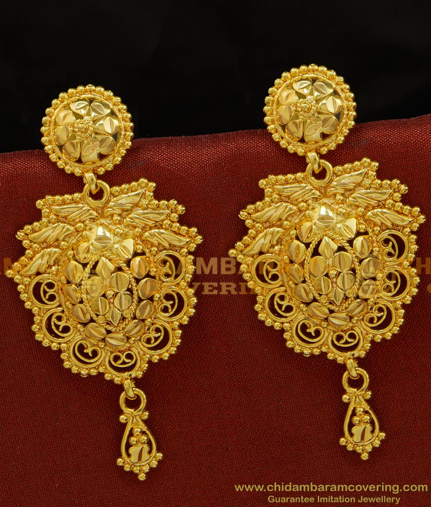 ERG710 - Bridal Wear Plain Heavy Big Danglers Earrings Gold Design Artificial Earrings Online