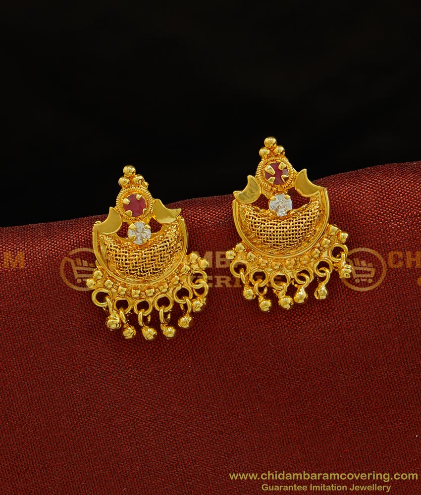 ERG712 - Daily Wear Ad Stone Small Gold Stud Earrings Design One Gram Gold Stud Online
