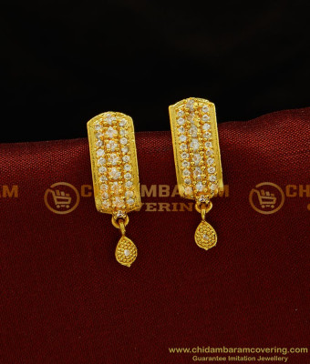 ERG720 - Gold Plated White Stone Ad Stone J Type Earrings Imitation Jewellery Online 