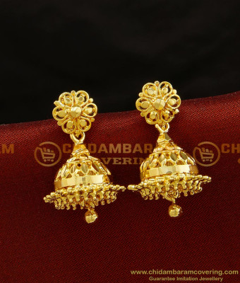 ERG728 - Latest One Gram Gold Flower Design Medium Size Jhumkas Designs 