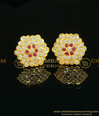 ERG743 - Impon First Quality White and Pink Stone Hexagon Shape Stud Earrings Buy Online