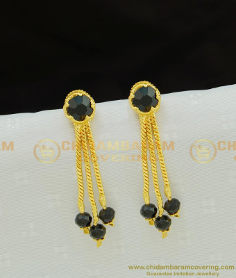 ERG760 - One Gram Gold 3 Line Earrings Black Beads Hanging Earrings Suitable for School