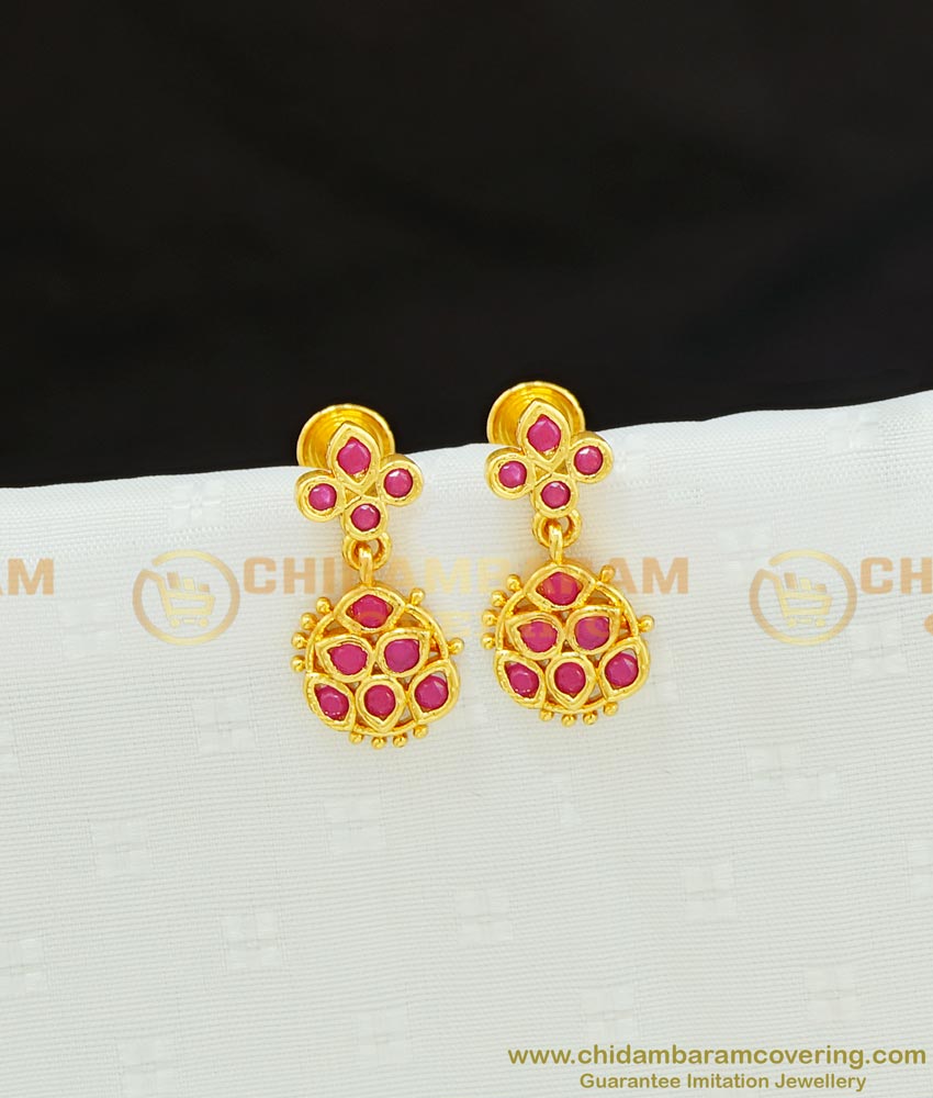 ERG761 - Cute Small One Gram Ruby Stone Dangler Earring for Baby Girl 