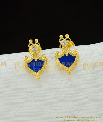 ERG777 - Traditional Kerala White Stone Blue Single Palakka Studs Earring Gold Plated Stud Buy Online