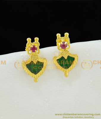 ERG779 - Green Kerala Palakka Kammal Earring With Ruby Stone Gold Plated Palakka Studs Online