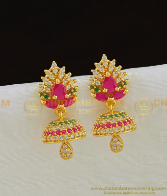 Erg785 - Unique best quality Full Ad Stone One Gram Gold Party Wear Jhumkas Online