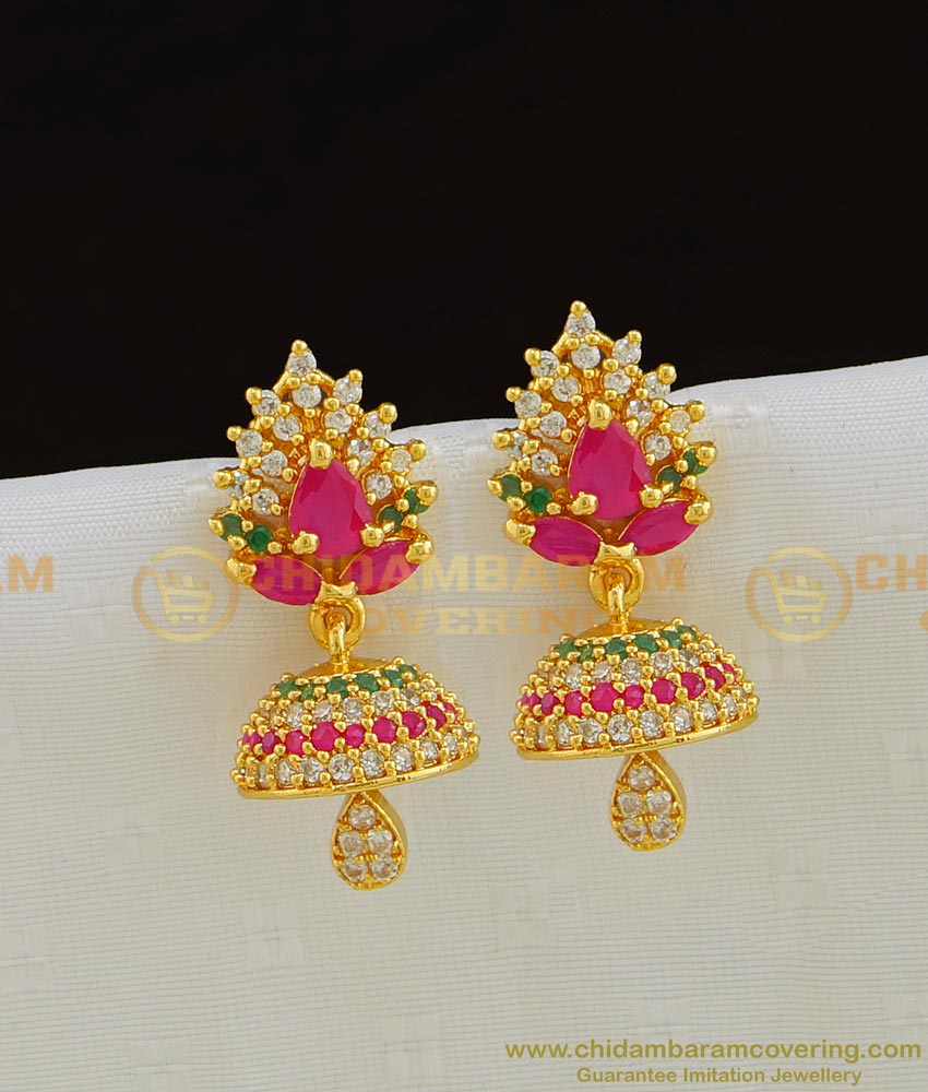 Erg785 - Unique best quality Full Ad Stone One Gram Gold Party Wear Jhumkas Online