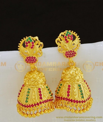 ERG795 - New Design Ruby Emerald Function Wear Large Gold Forming Jhumkas Earrings Unique Collection Online