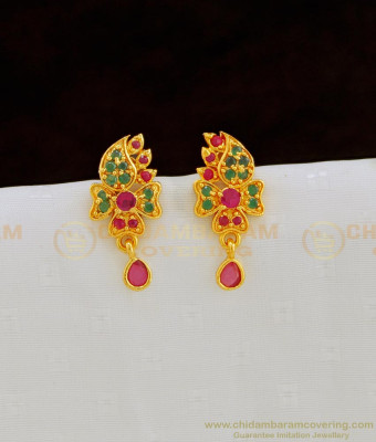 ERG805 - One Gram Gold Ruby Emerald Flower Design Stud Stone Earring Buy Online