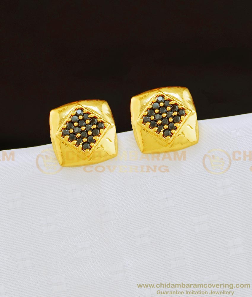 ERG836 - Semi Precious Black Stone Square Shaped Earrings Indian Jewellery Online