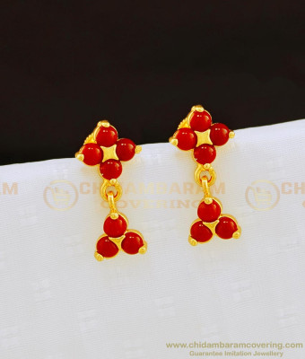 ERG850 - Beautiful Red Coral Earrings One Gram Gold Plated Pavalam Earring Gold Design Online  
