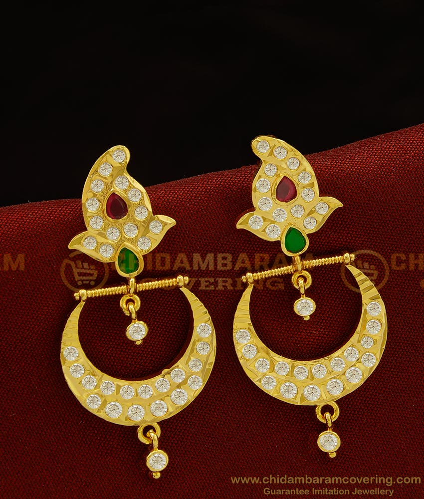 ERG910 - Attractive New Five Metal Multi Stone Mango Design Impon Chandbali Earrings for Bride
