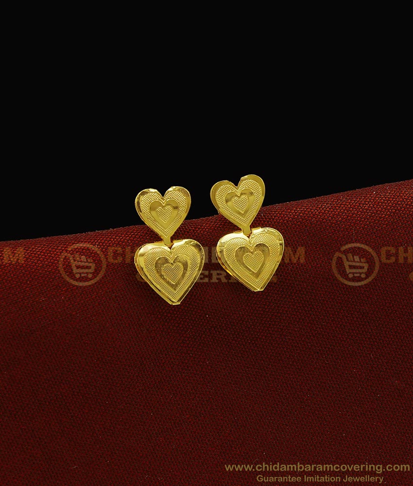 ERG921 - Cute Daily Wear 1 Gram Gold Plain Heart Shape Stud Earrings for Kids