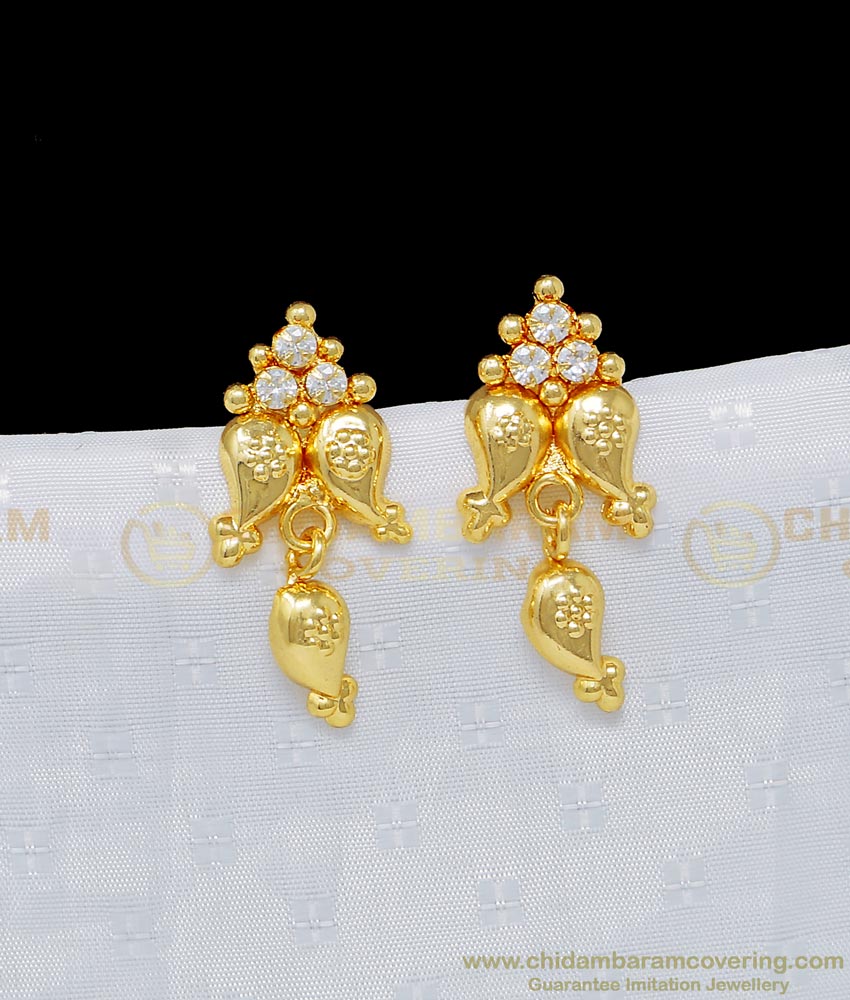 ERG939 - Chidambaram Covering 3 Mango Design White Stone Earring buy Online