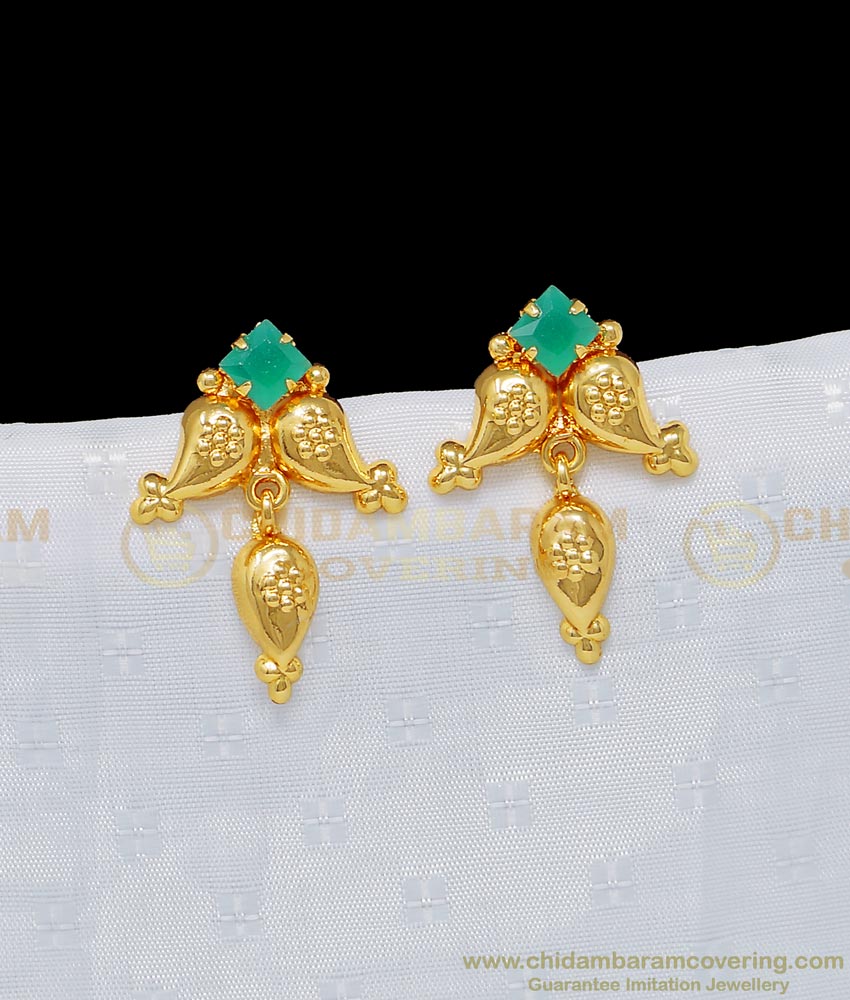 ERG940 - Trendy 1 Gram Gold Mango Design Green Stone Studs Earring for Women 
