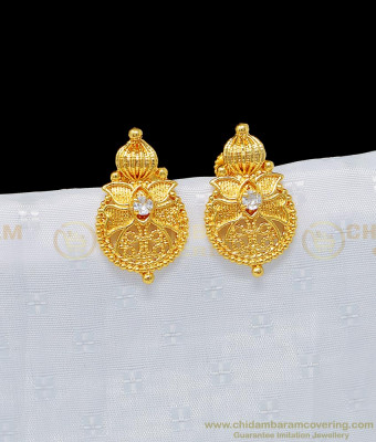 ERG942 - 1 Gram Gold Light Weight White Stone Daily Use Earrings for Ladies